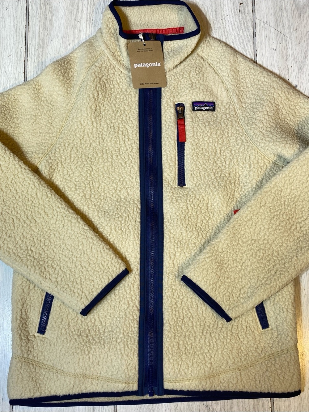 Patagonia Kids Retro Pile Fleece Jacket El Cap Khaki Full Zip Size Large 12 NWT